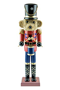 Clever Creations Teddy Bear Drummer Nutcracker - Wearing a Red Jacket and Blue Pants - Traditional Festive Christmas Decor - 15 inch - Perfect Holiday Decoration for Shelves and Tables - Solid Wood