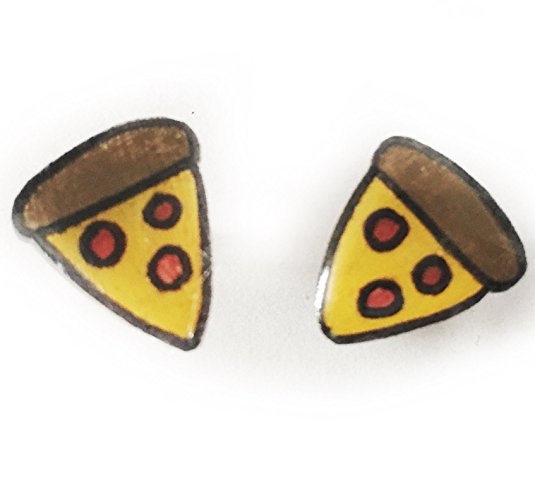 90s Grunge Accessories, Pizza Slice Earrings, Small Handmade Art Jewelry