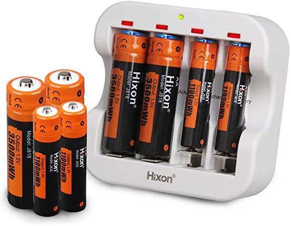 Rechargeable AA Batteries Rechargeable AAA Batteries,Hixon1.5V Rechargeable Lithium Batteries,Double A Batteries(4pcs) Triple A Batteries(4pcs) Pack,with 2H Fast Battery Charger,1500 Cycles