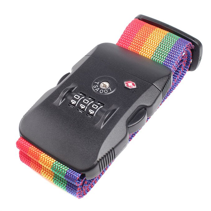 Geekdigg TSA 3-dial Luggage Straps Lock Adjustable Suitcase Travel Belt Rainbow 2m