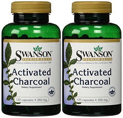 Swanson Premium Brand Activated Charcoal 260mg -- 2 Bottles each of 120 Capsules