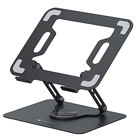 Portronics My Buddy K9 - Portable Laptop Stand - Adjustable Elevation Levels - Ventilated Anti-Slip Design - 360-degree Rotating Base(Black)