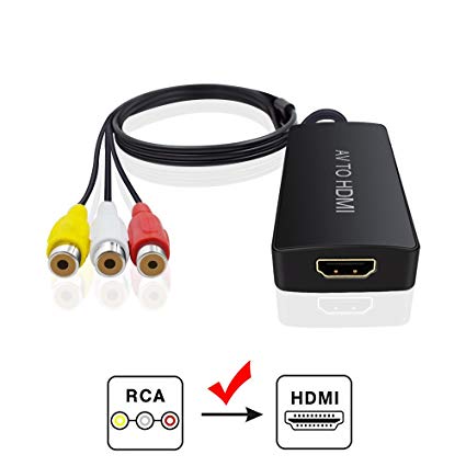 RCA to HDMI, Nintendo 64 to HDMI for Nintendo 64, AV to HDMI Support 1080P with Power Adapter, Composite to HDMI for PS One, PS2, PS3, Nintendo 64, WII, WII U and Sega Video Games Video Converter