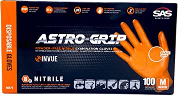 Astro Grip Powder-free 6mil Nitrile Orange Hi-Visibility Glove - Medium