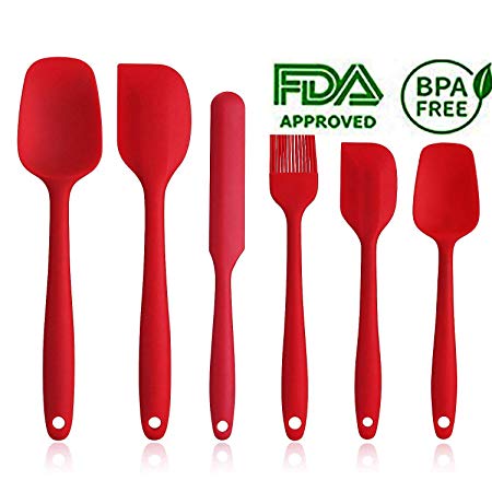 EKKONG Silicone Spatula Set - 6 Piece Non-Stick Rubber Spatula Set with Stainless Steel Core - Heat-Resistant Spatula Kitchen Utensils Set for Cooking, Baking and Mixing - Red