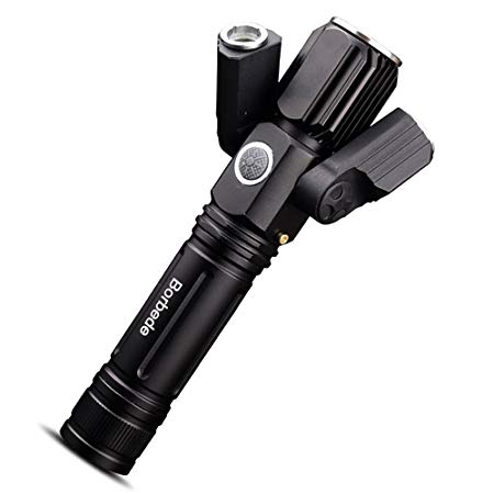 Borbede LED Flashlight with 3 Head,Rechargeable Portable Waterproof,4 Modes and Adjustable Focus Torch for Camping Hiking Cycling(18650 Battery included)