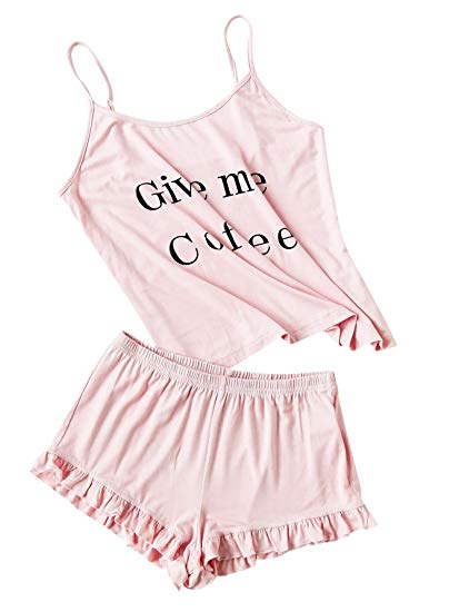 DIDK Women's Letter Print Cami and Shorts Pajama Set