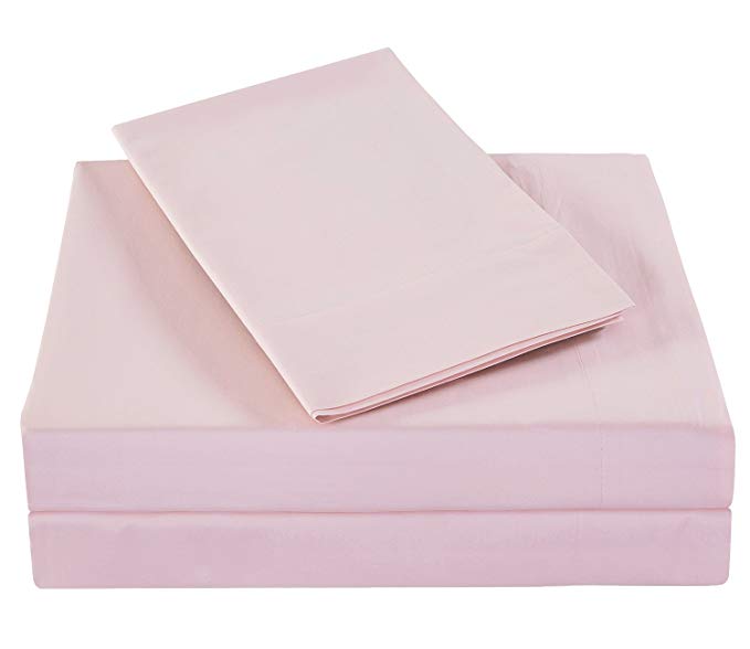 PHF Bamboo Cotton Sheet Set 300T Deep Pocket 4 Pieces King Size Light Pink