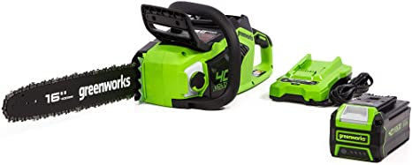 Greenworks 40V 16" Brushless Chainsaw, 4Ah USB Battery and Charger Included CS40L412