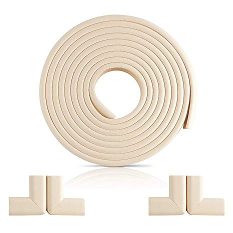 NEW Furniture Edge and Corner Guards | 16.2ft Protective Foam Cushion | 15ft Bumper 4 Adhesive Childsafe Corners | Baby Child Proofing Foam Set and Safe for Table | Fireplace | Countertop | White