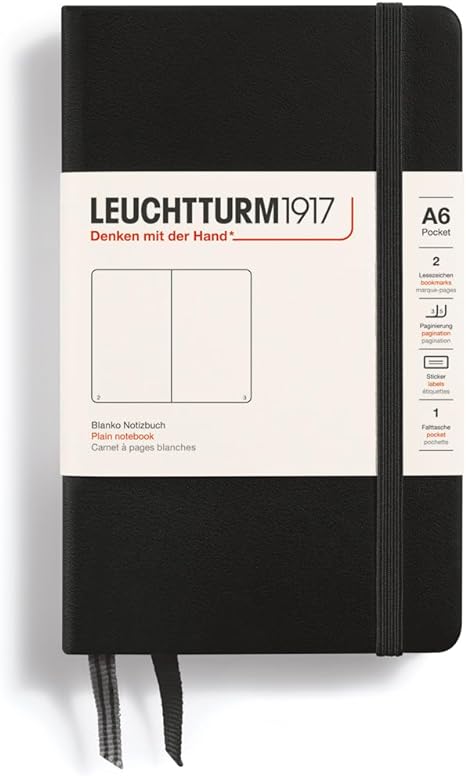 Leuchtturm1917 (317257 Notebook Pocket (A6), Hardcover, 187 numbered pages, Plain, Black