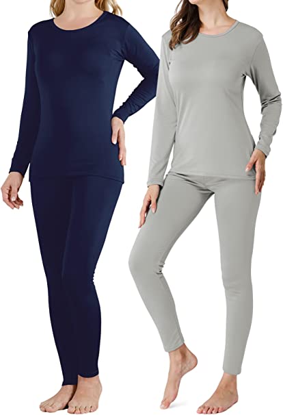 MRIGNT 2 Pack Thermal Underwear for Women Thermal Underwear Set, Ultra Soft Long Johns for Women with Fleece Lined Top Bottom