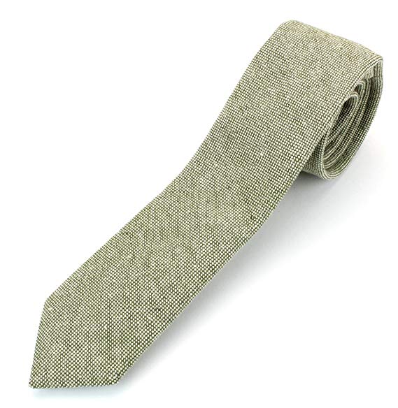Men's Linen Cotton Skinny Necktie Tie Chambray Weave Washed Texture - 2 1/2" Width