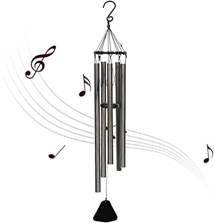 LKESBO Wind Chimes for Outside, Memorial Wind Chimes for Loss of Loved One Sympathy Gifts 36 Inch with 5 Metal Tubes & Hook, Windchimes Outdoor Clearance Home Décor for Patio Garden - Brown