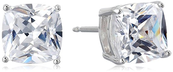 Platinum-Plated Sterling Silver Cushion-Cut Cubic Zirconia Stud Earrings