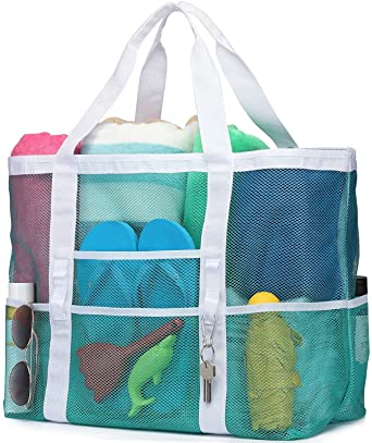 Cambond Beach Bag-Mesh Tote Bags for Women with Zipper and Multiple Pockets