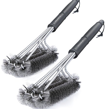 BBQ Grill Brush, Set of 2 Stainless Steel Wire Bristles Barbeque Grill Cleaning Brush 18" Long Handle Perfect Cleaner Scraper for Weber Gas Charcoal Grilling Grates