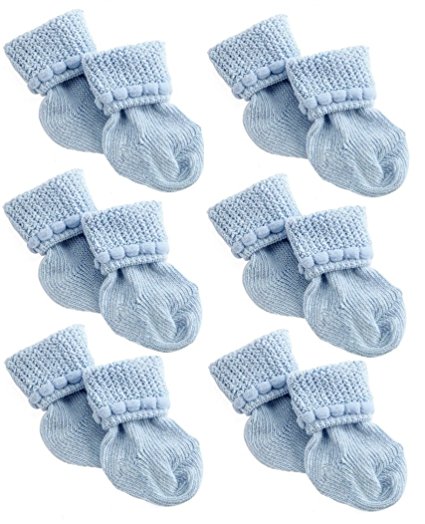 Blue Newborn Baby Socks By Nurses Choice - Includes 6 Pairs of Cotton Socks