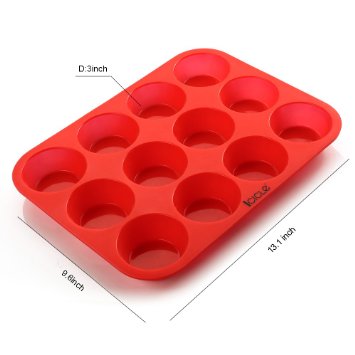Wootop Slicone Muffin Pan 12 Cup 100 Food Grade Silicone Baking Molds 12x95 Red