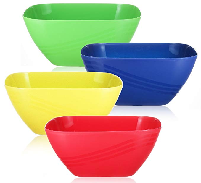 Set of 4 - Large Plastic Serving Bowls, Reusable Colorful Mixing Bowl, for Parties Side Dishes, Snack and Salad, Unbreakable Popcorn Party Tub Bucket,152-OZ, Assorted Colors