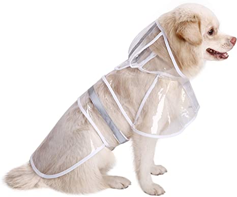 HDE Dog Raincoat - Clear Waterproof Rain Coat with Hood and Reflective Safety Strip - Adjustable Pet Raincoats for Small, Medium and Large Dogs - Extra Lightweight, Easy to Carry Puppy Rain Jacket