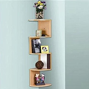 Stackable 5 Tier Oak Zig Zag Corner Wall Shelves - Natural