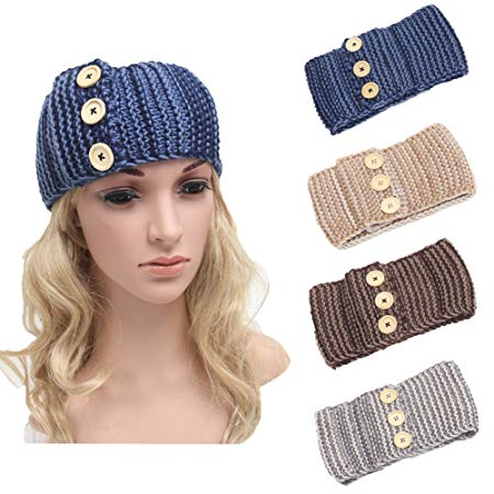 4 Pack Knit Headbands Winter Braided Headband Ear Warmer Crochet Head Wraps for Women Girls H7 (4ColorPackN)