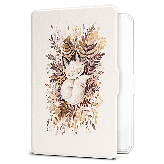 Ayotu Colorful Shell for Kindle Paperwhite E-reader Auto Wake and Sleep Smart Protective Cover,For (2012/2013/2014/2015 Kindle Paperwhite 300 PPI), Painting Series K5-09 White Shell The Sleeping Fox