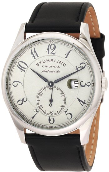 Stuhrling Original Mens 171B331554 quotClassic Cuvettequot Stainless Steel Automatic Watch with Leather Band