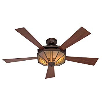 Hunter 21978 1912 Mission 54-Inch Ceiling Fan with Five Dark Cherry/Dark Walnut Blades and Light Kit, Bronze