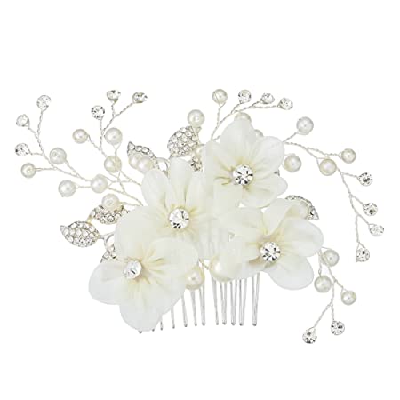 Miallo Bridal Hair Comb Silver Tiny Side Comb Lace Flower with Rhinestone Wedding Headpiece for Women and Girls