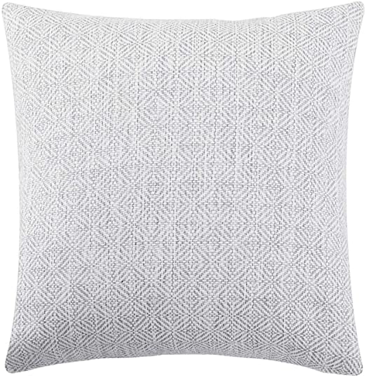 Jepeak Burlap Linen Throw Pillow Cover Rhombus Pattern Cushion Case, Solid Thickened Farmhouse Modern Decorative Square Luxury Pillow Case for Sofa Couch Bed (Off White/Grey, 24 x 24 Inches)