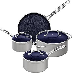 Nuwave 7pc Cookware Set Healthy Duralon Blue Ceramic Nonstick Coated, Diamond Infused Scratch-Resistant, PFAS Free, Oven Safe, Induction Ready & Evenly Heats, Tempered Glass Lids & Stay-Cool Handle