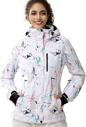 FREE SOLDIER Women's Waterproof Ski Snow Jacket Fleece Lined Warm Winter Rain Jacket with Hood Fully Taped Seams