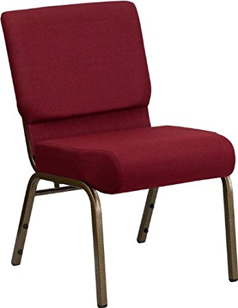 Flash Furniture FD-CH0221-4-GV-3169-GG Hercules Series 21-Inch Extra Wide Burgundy Stacking Church Chair with Gold Vein Frame