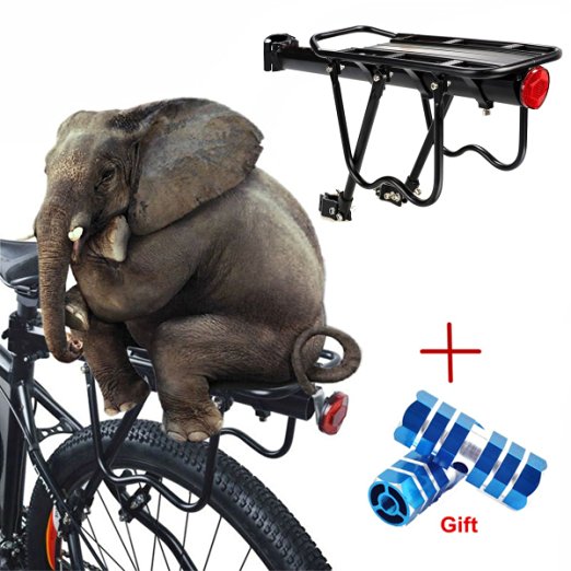T-TOPER Upgrade 160 Lb Capacity Rear Bike Rack Adjustable Quick Release Luggage Shelf with One Pair Foot Pegs