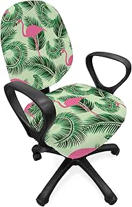 Ambesonne Flamingo Office Chair Slipcover, Repetitive Summer Tropical Bird Palm Trees Leaves Illustraiton, Protective Stretch Decorative Fabric Cover, Standard Size, Pink Emerald