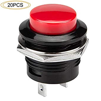 DIYhz 20Pcs AC250V/3A AC125V/6A OFF(ON) NO Round Momentary Push Button Switch Red Cap