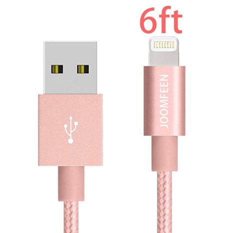 Lightning Cable, JOOMFEEN 6FT Nylon Braided 8pin Charging Cable Extra Long USB Sync Cord for iphone se, 7,7 plus,6s, 6s plus, 6plus, 6,5s 5c 5,iPad Mini, Air,Pro,iPod. (Rose Gold)
