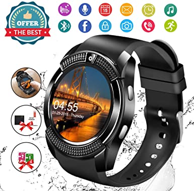 Smart Watch,Android Smartwatch Touch Screen Bluetooth Smart Watch for Android Phones Wrist Phone Watch with SIM Card Slot & Camera,Waterproof Sports Fitness Tracker Watch for Men Women Black