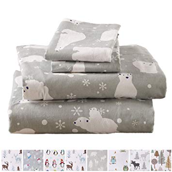 Home Fashion Designs Stratton Collection Extra Soft Printed 100% Turkish Cotton Flannel Sheet Set. Warm, Cozy, Lightweight, Luxury Winter Bed Sheets Brand. (California King, Grey Polar Bears)