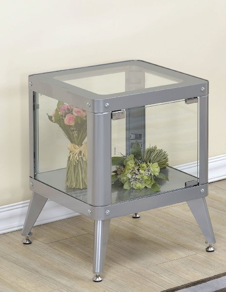Furniture of America Essor Modern Glass Cabinet, Small, Silver