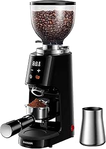 SHARDOR Professional 64mm Burr Coffee Grinder with 100 Grind Settings and All-Metal Chamber, Coffee Bean Grinder with Adjustable Electronic Timer and LED Display, Anti-Static,Black