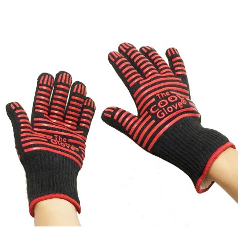 ekSel COOL Cooking Baking BBQ Oven Grill Gloves Pan Holders Heat Resistant Kevlar Black with Red Silicone Flexible 2 Pack (1 Pair)