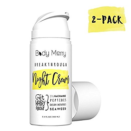 Body Merry Breakthrough Night Cream, 2-Pack: Anti aging moisturizer w Niacinamide   Peptides   Hyaluronic Acid for signs of aging (wrinkles, fine lines) & dry / sensitive skin, Perfect for men & women