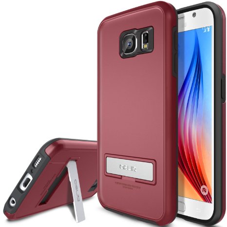 Galaxy S6 Case OBLIQ Skyline AdvanceBurgundyBlack Kickstand Thin Bumper Armor Scratch Resist Fit Metallic Finish Dual Layered Heavy Duty Hard Protection Hybrid High Quality Clear Case for Samsung Galaxy S6