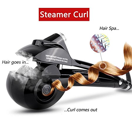 Diglot Stylish Curling Hair with Automatic Steam Spray Hair Curler Magic Professional Hair Styling Curling Wand for Create a Lovely and Charming Hairstyle LCD Digital Display Black