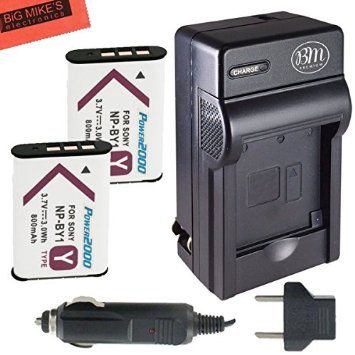 2-Pack of NP-BY1 Batteries and Battery Charger for Sony HDR-AZ1 Action Camera