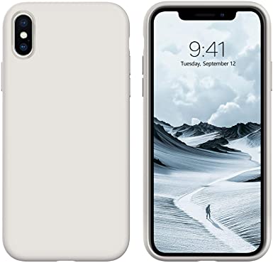 iPhone Xs Case,iPhone X Case, DUEDUE Liquid Silicone Soft Gel Rubber Slim Cover with Microfiber Cloth Lining Cushion Shockproof Full Body Protective Case for iPhone X/iPhone Xs for Women Men, Stone