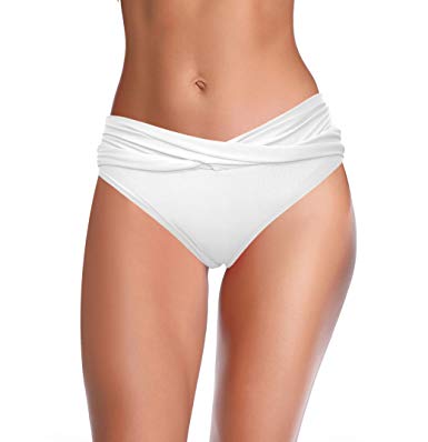 SHEKINI Women's Swimsuit Twist Front Bikini Bottoms Full Coverage Swim Bottoms